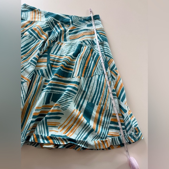 Anthropologie-Odille-Teal-Blue-Orange-Coss Hatch Pattern-A Line-Size 6 - Picture 8 of 9